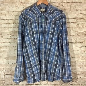 NWT Lucky Brand Indigo Plaid Mesa Western Pearl Snap Men's Long Sleeve Shirt 2XL